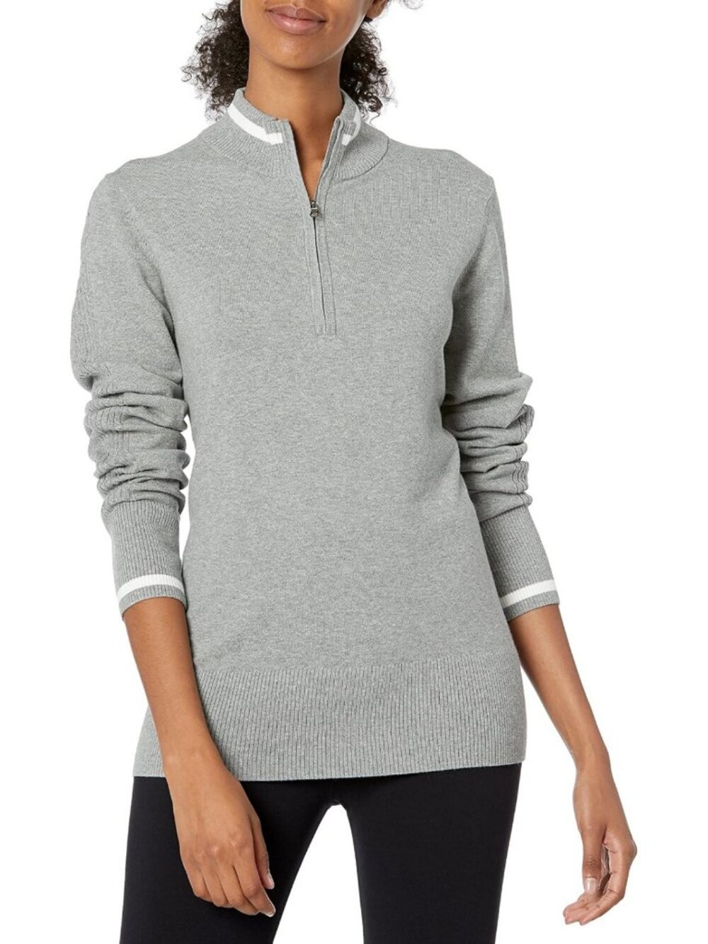 Soft Cotton Tipped Half Zip Pullover Sweater for Women - Cozy & Stylish Top